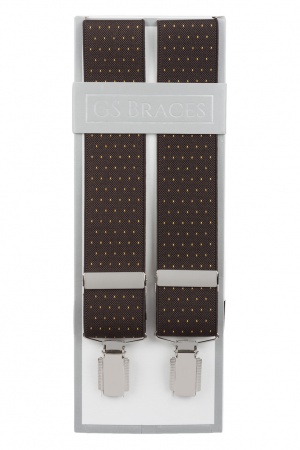 Brown Suit Trouser Braces With Golden Yellow Polka Dots